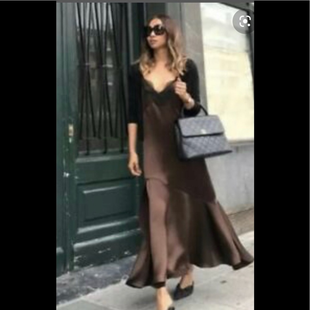 Zara Brown Satin Dress